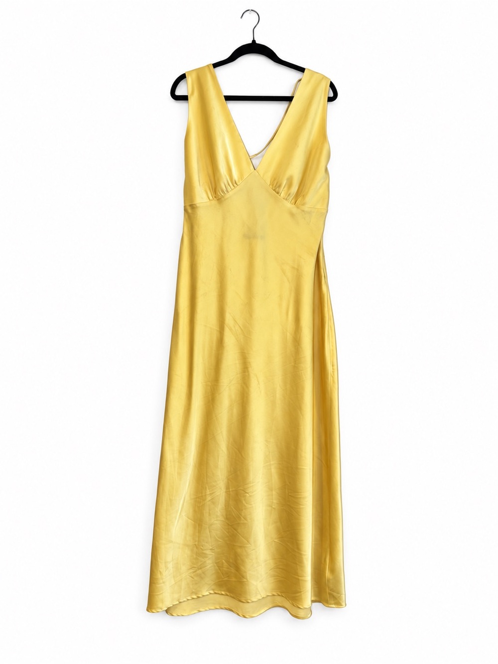 Abercrombie Viral Yellow Satin Plunge Cowl Back Maxi Dress XL